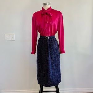Vintage 70s Button Front Secretary Midi Dress Tweed Skirt
